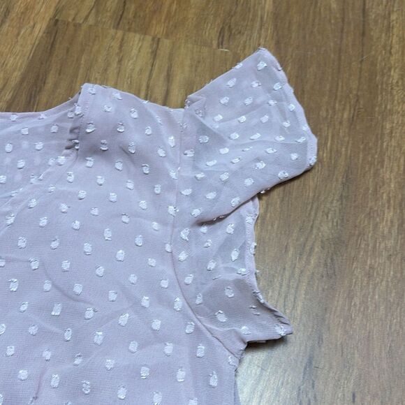 Sim & Sam Swiss Dot V Neck Ruffle Short Sleeve Blouse Sz M - Picture 4 of 9